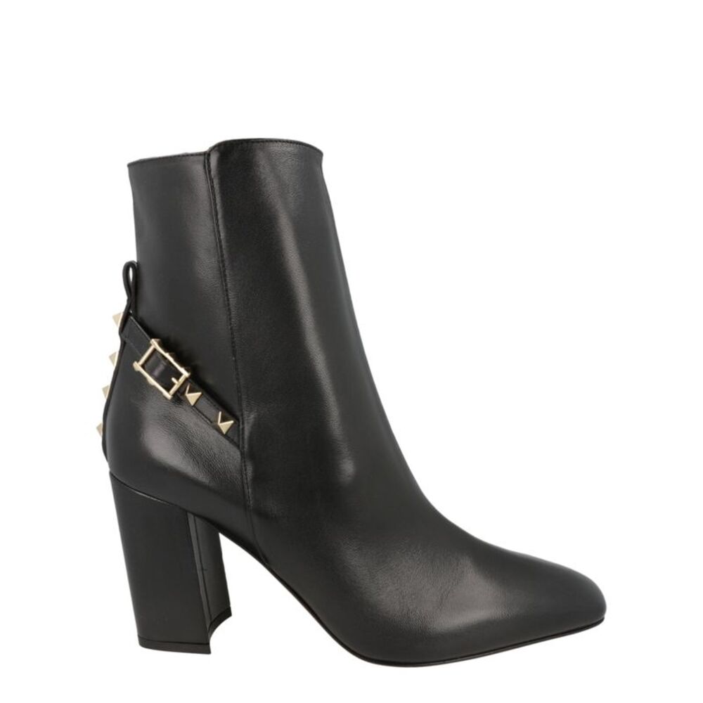 Valentino Rockstud Leather Boots Black Womens